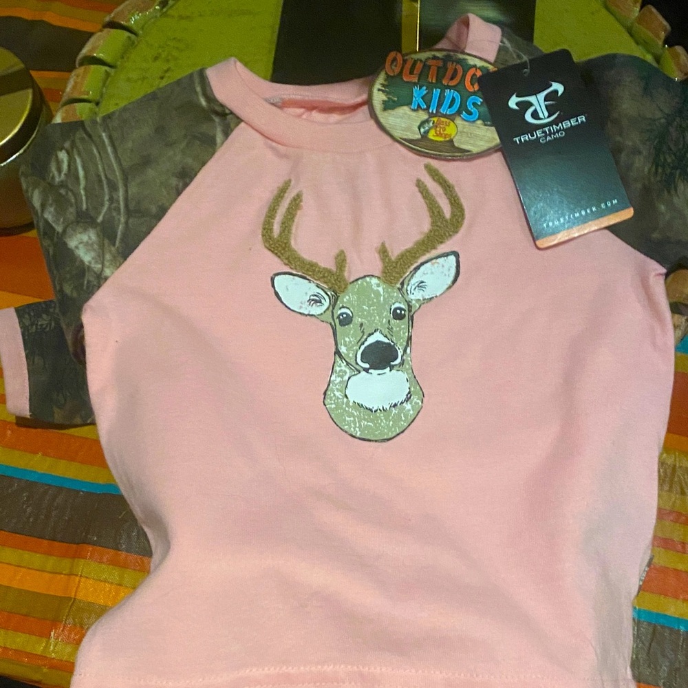 Bass Pro Shop Outdoor Kids Pink Buck Long Sleeve T- Shirt - SZ 6 Months